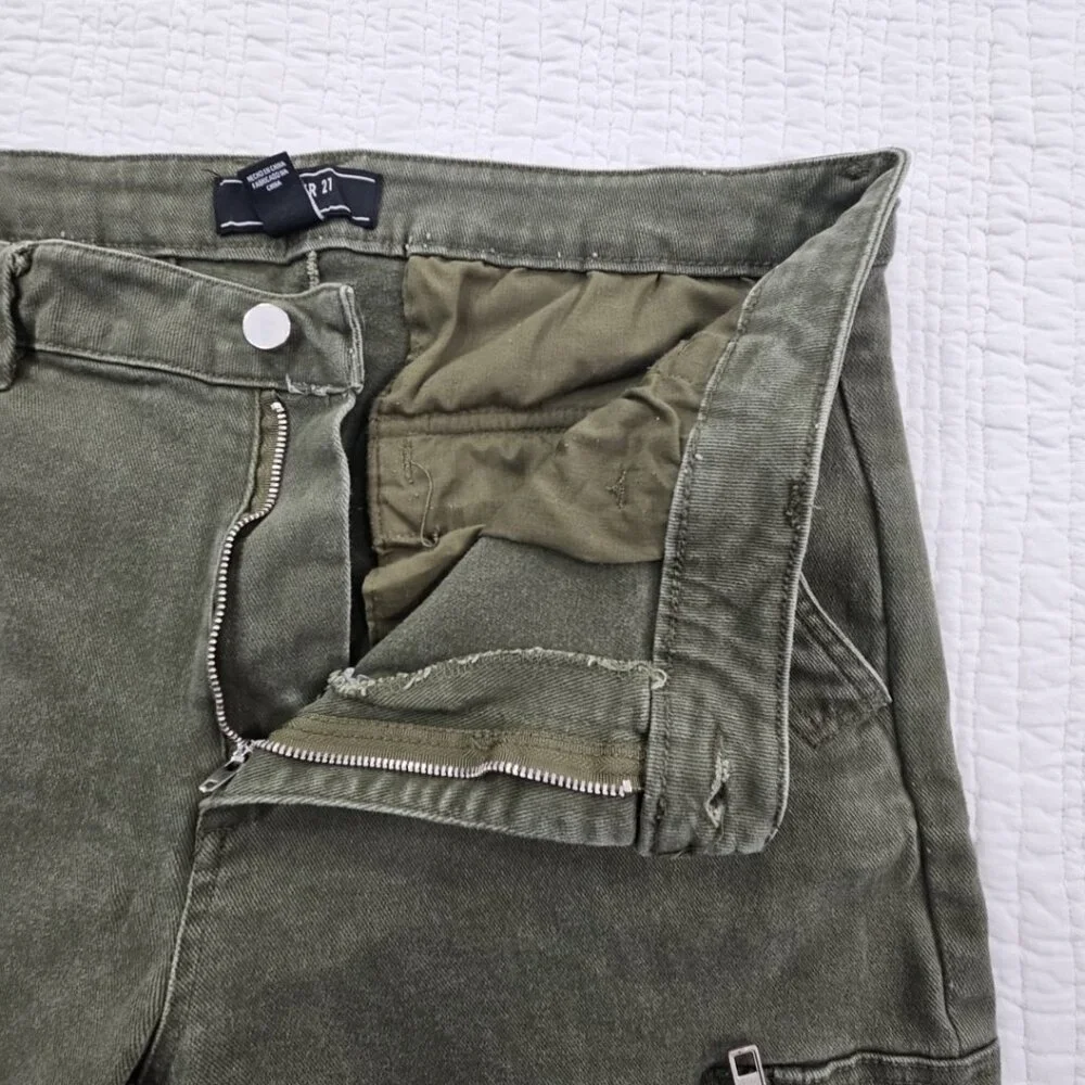 Forever 21 Men Cargo Pants 34x30 Army Green Straight Leg 8 Pockets Well Made EUC